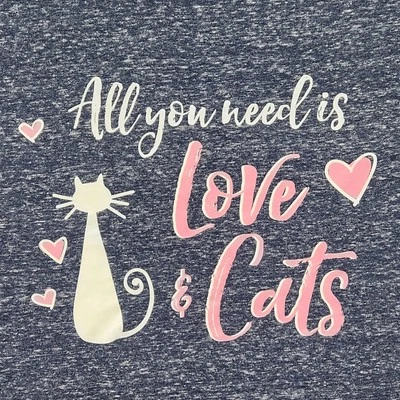 All You Need is Love & Cats Women's T-Shirt Blue & White Heather LARGE Jerzees - Image 1 of 4