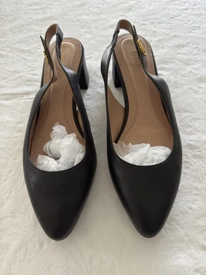 Cole Haan Women’s Black Slingback Pump 9B The Go To Leather Signature Buckle - Image 1 of 4