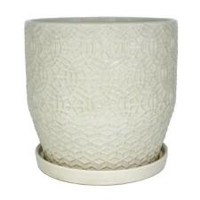 Plant Pot Ceramic 12 In. Ivory Rivage Planter Geometric Design Includes Saucer