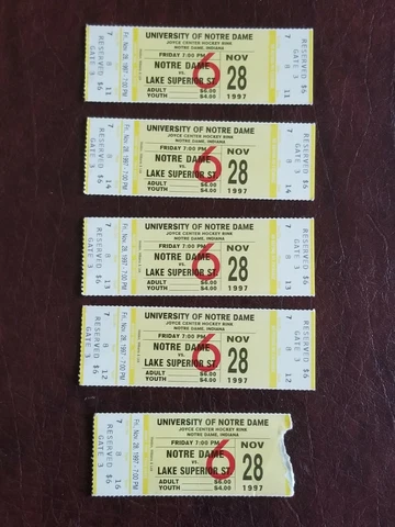 Notre Dame Irish Ice Hockey & Lake Superior State Lakers 1997 Ticket Stubs (5) Cover