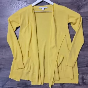 Diane Von Furstenberg Cardigan Womens Petite Yellow Wool Cashmere Open Sweater - Picture 1 of 16