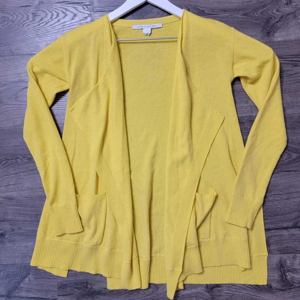 Diane Von Furstenberg Cardigan Womens Petite Yellow Wool Cashmere Open Sweater - Image 1 of 4