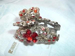 Ruby red Rhinestone Beaded Silver Hair Claw Clip NWT - Picture 1 of 4
