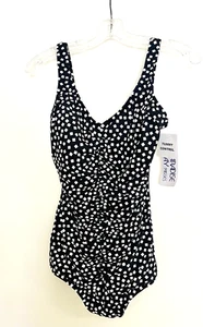 Paradise Bay Women’s One Piece Swimsuit Black & White Slimming Cinched Sz 16 NWT - Picture 1 of 6