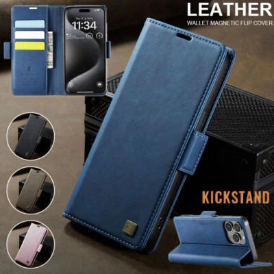 Flip Leather Magnetic Wallet Stand Phone Case For iPhone 16 15 14 13 12 Pro Max - Image 1 of 4