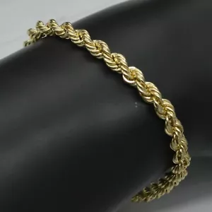 10K Yellow Gold Lady's & Men's Thick Rope Bracelet - 71/4'' - 8'' Long 4mm - Picture 1 of 4