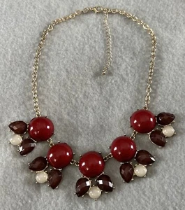 Chunky Red, Maroon, & White Necklace With Gold Chain 18.5” - Picture 1 of 2