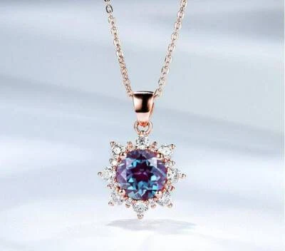 Round Alexandrite Necklace June Birthstone Color Changing Pendant Silver Pendant - Image 1 of 4