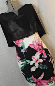 BRAND NEW TAGS Joseph Ribkoff Signature Womens Dress Floral Blk Chiffon Cape 6 - Picture 1 of 9