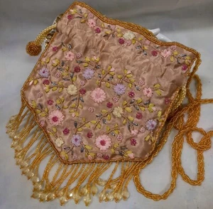Vtg Handwork Beaded And Embroidered Evening Shoulder Bag - Picture 1 of 9