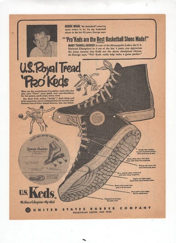 1950s GEORGE MIKAN Minneapolis Lakers Paper Ad U.S. Royal Tread Shoes Basketball Cover