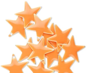 12 Silver Plated & Orange Enamel 17x17mm STAR Charms * - Picture 1 of 3