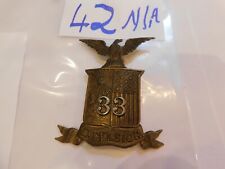 295 US Militia 33D New York Hat Badge 1870s EXCELSIOR Nice EAGLE SCREWBACK