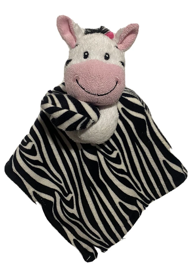 Little Miracles Zebra Security Blanket Lovey Black White Stripes Pink Plush Toy - Image 1 of 4