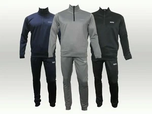 Men Polyester MAN Logo Full Tracksuit Set Half Zipper Mock Neck & Jogger Fitted - Picture 1 of 5