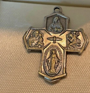 Vintage, Catholic Silver-Tone, 4 Way Cross Protection Medal, Made in Italy - Picture 1 of 7