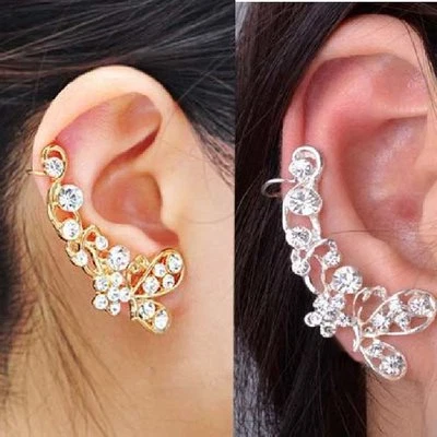 Ohrstecker Schmetterling ear cuff Ohrring Gothic Ohrklemme Blume Strass Ohrbügel - Bild 1 von 2