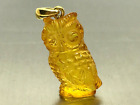 AMBER PENDANT Gift Carved Owl Bird Baltic Bead Silver 925 Gold Plated 2,8g 14803