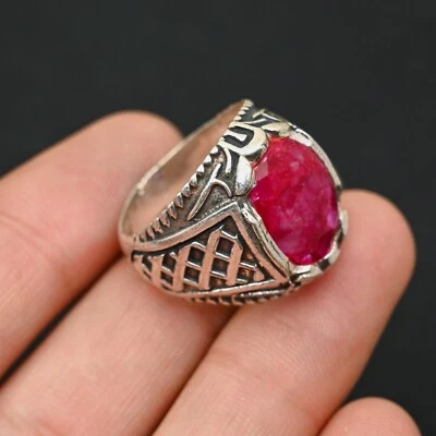 Anel masculino Raby Gems prata esterlina 925 feito à mão - anel de declaração todos os tamanhos - BJ23 - Imagem 1 de 4