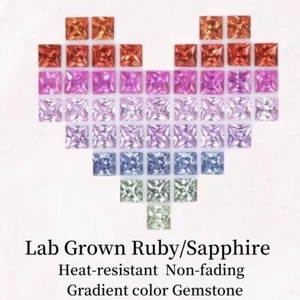 Princess cut Lab Grown Ruby Sapphire 3X3mm total 56pcs Gradient color for ring - Picture 1 of 5