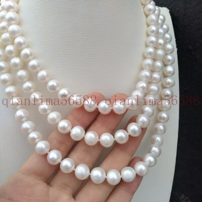 Classic 51" Real Natural AAA+ 8-9mm South Sea White Pearl Necklace 14k Gold P - Image 1 of 4