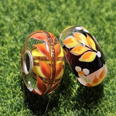 Trollbeads Autumn Ember & Golden Blaze Duo ÚNICO Cuentas de Vidrio Únicas Foto 1 de 4