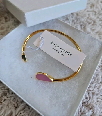 Kate Spade Heritage Spade Metal Flex Cuff Bracelet in Gold  Pink - NEW - Image 1 of 4
