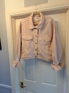 ZARA Ladies Oversized Pink Denim Jacket Size  Small- Medium - Picture 1 of 8