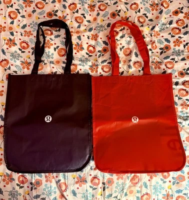 Lululemon Red | Black 2 x Reusable Shopping Gift Bag Medium Yoga Tote 14 x 16 in