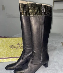 Brighton Damen 9M Torch kniehohe Stiefel Zinn Leder Krokoprägung Reißverschluss - Bild 1 von 14