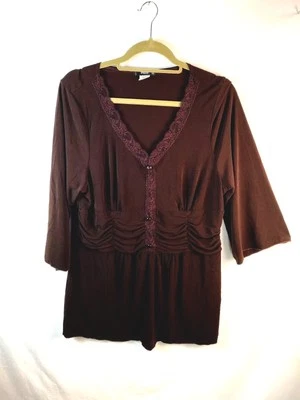 Muñeca Bebé ING Cintura Imperio Borgoña Hada Romántica Top Encaje Lagenlook Talla 1X Foto 1 de 4