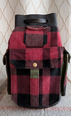 Mochila Doble RRL Roja a Cuadros Lana y Cuero Rara en Fabuloso Estado Italia Foto 1 de 4