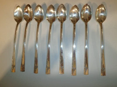 8 cucharas de té heladas Oneida Nobility Caprice plato de plata 7,5" de largo ART DECO-COMO NUEVAS Foto 1 de 3
