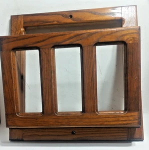 Vtg Wall Mount Document Holder Magazine Rack Solid Oak Wood Primitive Rear Mount - Picture 1 of 10