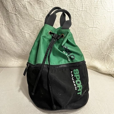 Vintage 90s Polo Sport Ralph Lauren Spell Out Bucket Bag Sling Tote Blue Green - Image 1 of 4