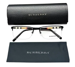 Burberry Semi Rimless Eyeglasses Glasses BE 1282 1001 Black Plaid 55mm with Case - Picture 1 of 10