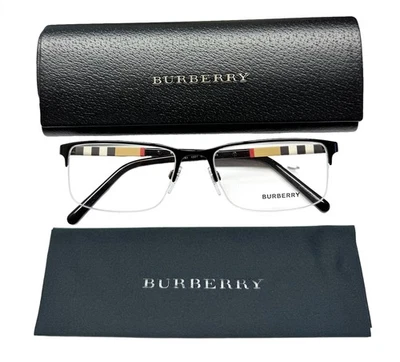Burberry Semi Rimless Eyeglasses Glasses BE 1282 1001 Black Plaid 55mm with Case - Image 1 of 4