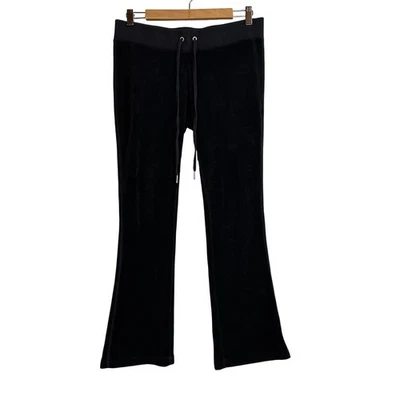 Pantalones deportivos acampanados de terciopelo negro Y2K Juicy Couture para mujer pequeños con cordón hechos en EE. UU. Foto 1 de 4