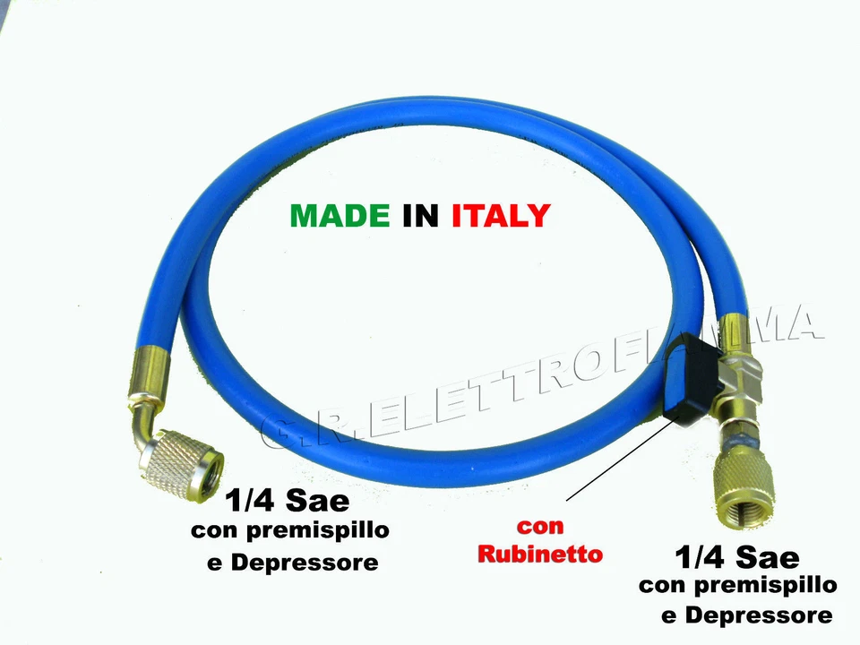 - SENZA MARCA////GENERICO - FRUSTA TUBO FLESSIBILE con rubinetto 1/4 F-1/4 F GAS R407C R134A R22 R404 R12 E