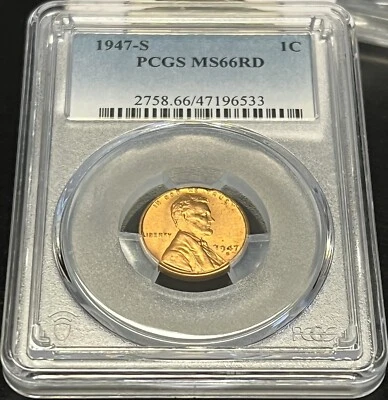 1947-S LINCOLN WHEAT CENT PCGS  GRADED MS66 RED ACTUAL COIN SHOWN #G342 - Image 1 of 2
