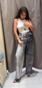 ZARA WOMAN FW23 BLACK TRF METALLIC HIGH RISE JEANS SIZE UK 6 US 2 EU 34 6688/209 - Picture 1 of 11
