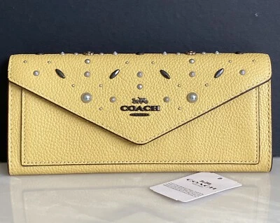 NWT COACH SUNFLOWER LEATHER PRAIRIE RIVET SOFT SNAP ENVELOPE WALLET 29716 - Image 1 of 4