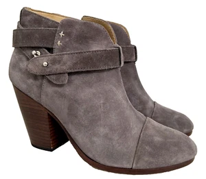 Rag & Bone Harrow Gray Suede Leather Chunky Heel Ankle Boots Booties Size 38 - Picture 1 of 19