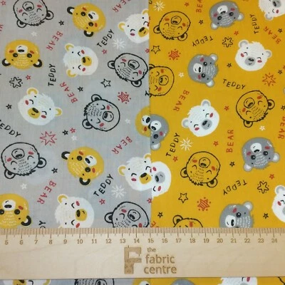 Teddybär Abzeichen Bedruckt Polycotton Stoff - Feder Ausverkauf - Breite 112 CM - Bild 1 von 4