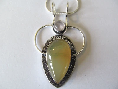 NUEVO COLLAR GRANDE DE PLATA ESTERLINA COLGANTE CON CUENTAS DE PIEDRA LUNAR ÓNIX AMARILLO - Foto 1 de 4