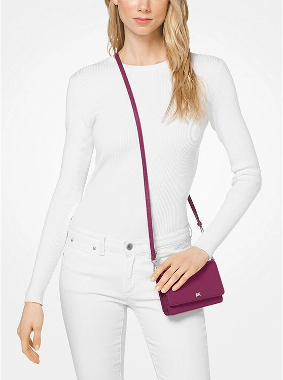 Michael Kors Pebbled Leather Phone Wallet Crossbody in Garnet