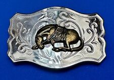 End of the Trail Horse - Vintage two tone western cowboys belt buckle