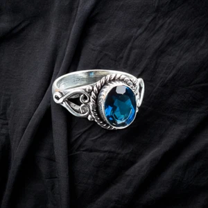 London Blue Topaz Gemstone 925 Sterling Ring Handmade Jewelry Ring For Gift - Picture 1 of 3