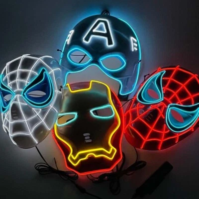 SpiderMan LED Light Mask Cosplay Black Panther Iron Man Full Mask Halloween Show - Image 1 of 4