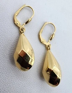 18k .750 Yellow Gold Milor Faceted Teardrop Dangle 1 1/4" Earrings Au 23175 - Picture 1 of 12